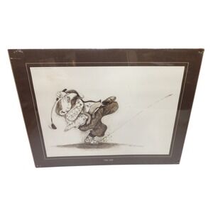 Gary Patterson Tee Off Golf Humor Art Print Vintage Matted Illustration Brown